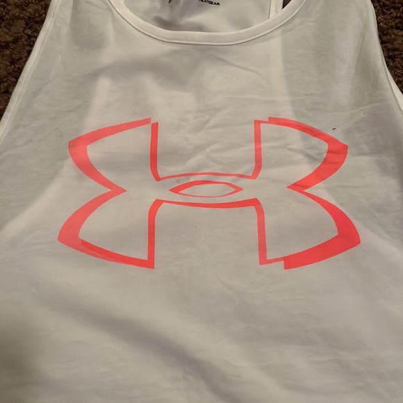 Never worn. Beautiful white with bright peach Wms M longer length tank top - Picture 2 of 5